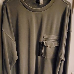 Divided Charcoal Crewneck Sweater with Pocket